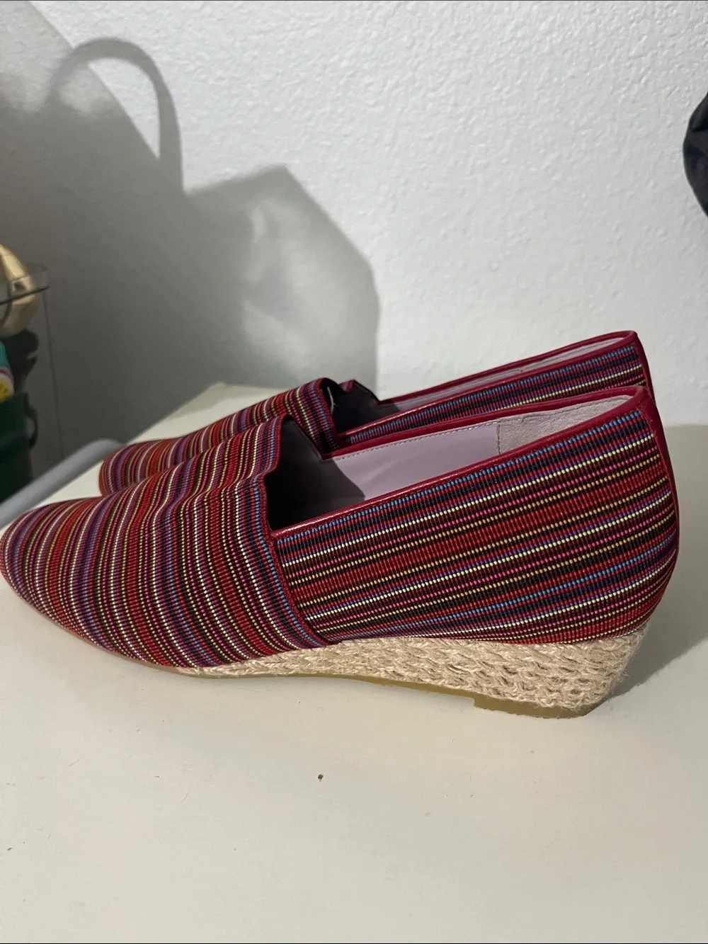 New SAS Becky Women’s Jute-Wrapped Wedge Red Rainbow 9.5 Narrow NWOT